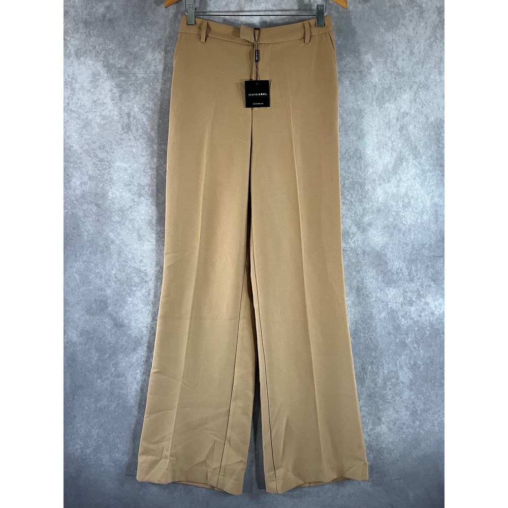 JLUXLABEL Wide Leg Trousers Women Medium Camel Tan High Waist Pleated NEW